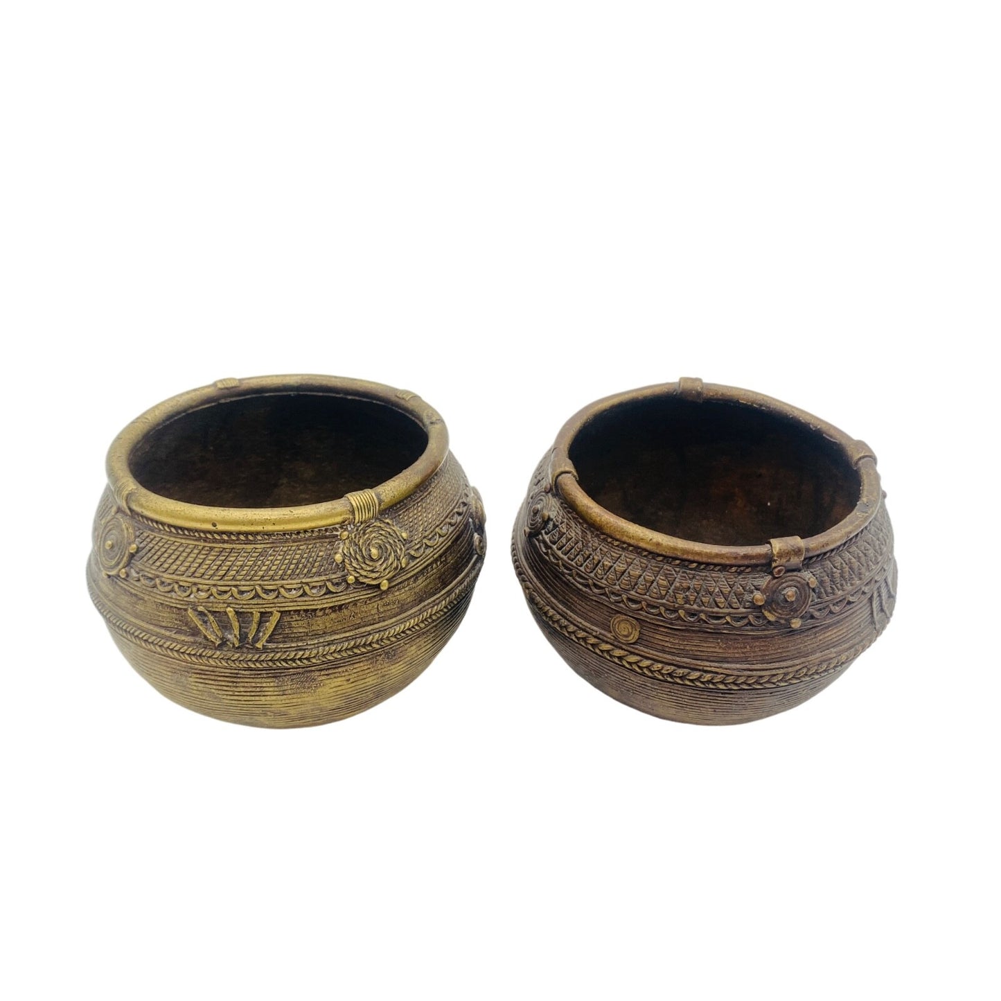 MESSING Schalen D ca 9,5 cm H 7,5 / 8,5 cm Metall Korb Optik Dekoration Vintage