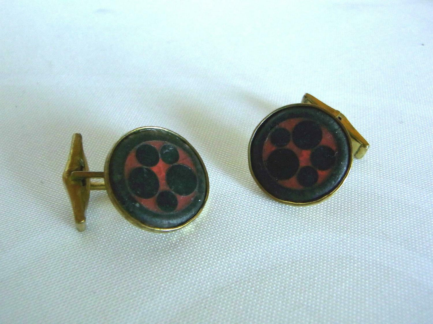 BUNGE Emaille MANSCHETTENKNÖPFE 50er 60er Manschetten CUFFLINKS Messing