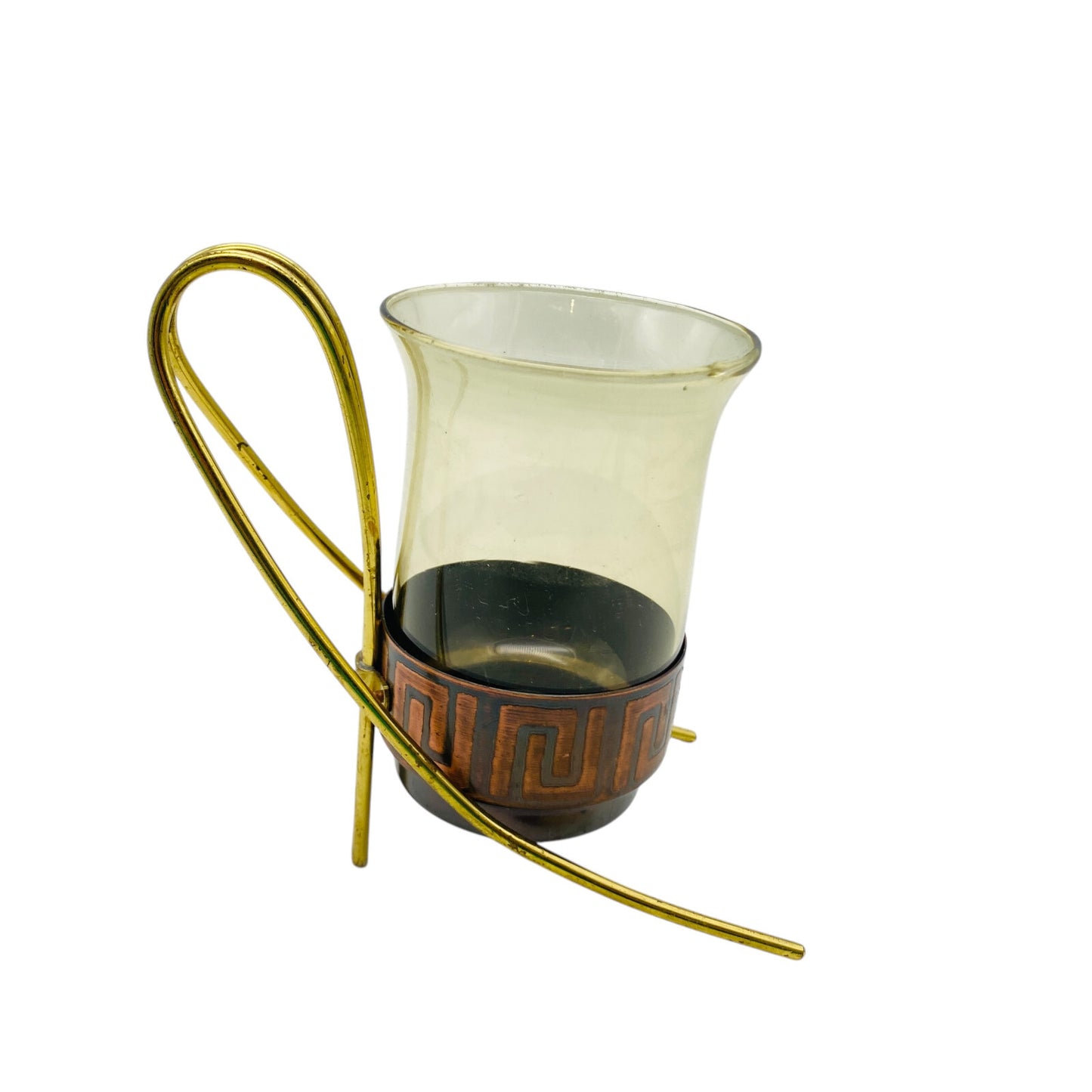 Glas Bernstein gelb Messing 50er 60er mit Halter MID CENTURY Kupfer