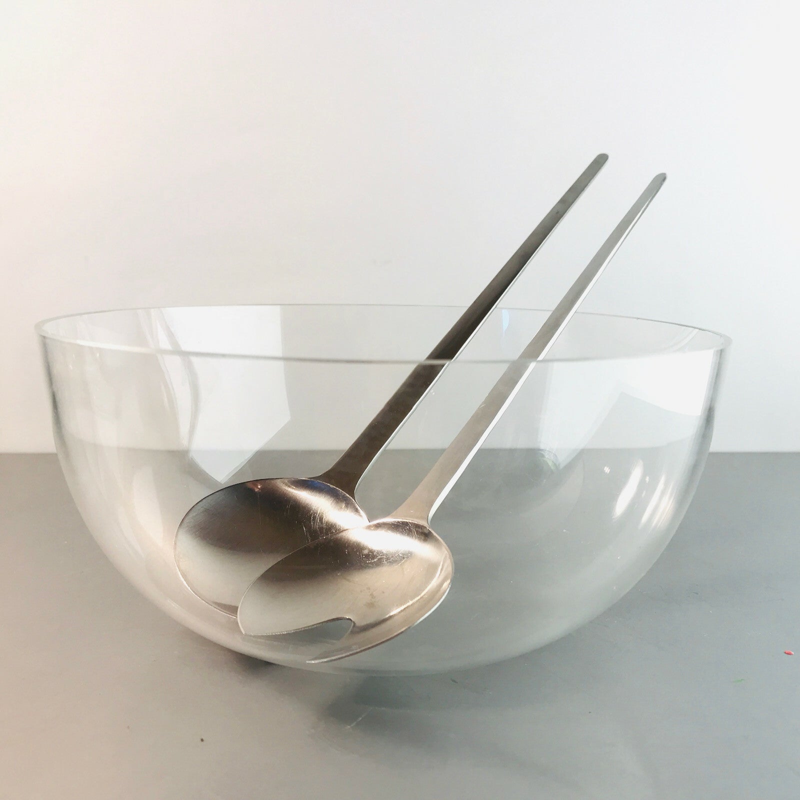 MID CENTURY Schale 60er 70er Glas 19 cm Schüssel + WMF Salatbesteck