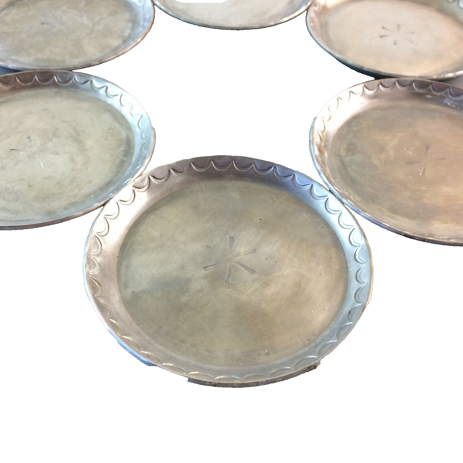 MID CENTURY Untersetzer Tellerchen 8,6 cm cm 50er Vintage Zinn 6er Set