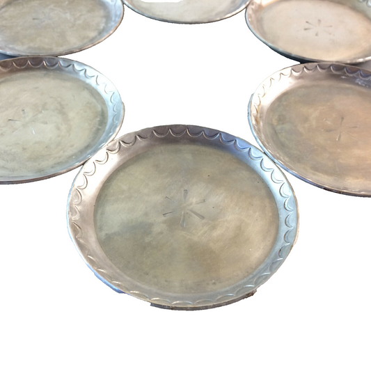 MID CENTURY Untersetzer Tellerchen 8,6 cm cm 50er Vintage Zinn 6er Set