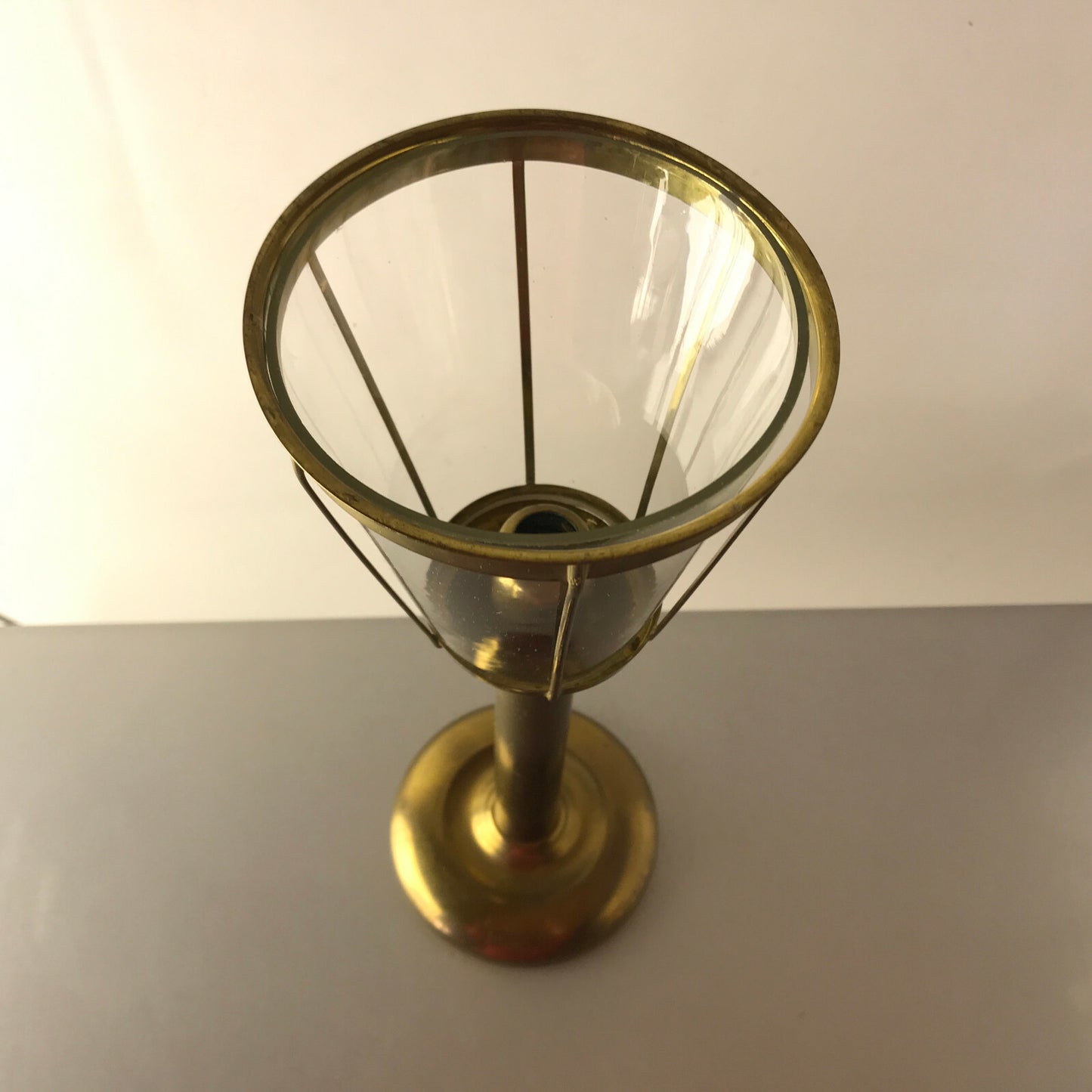Vintage Kerzenhalter Windlicht Messing Glas Schirm H 33 cm Kerzenständer