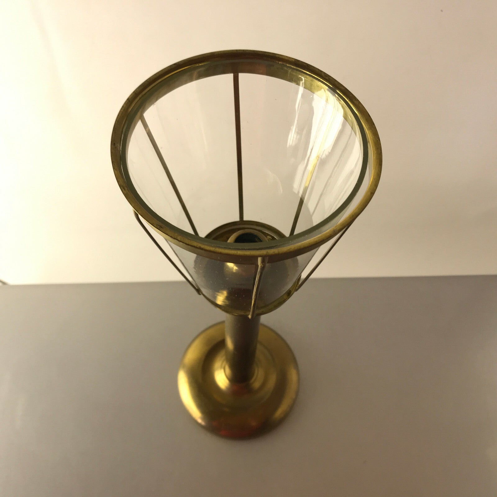 Vintage Kerzenhalter Windlicht Messing Glas Schirm H 33 cm Kerzenständer