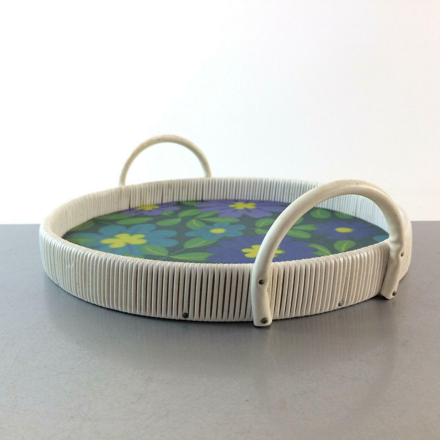 Tablett ANRICHTE 60er 70er D 25 cm Vintage Blumen 