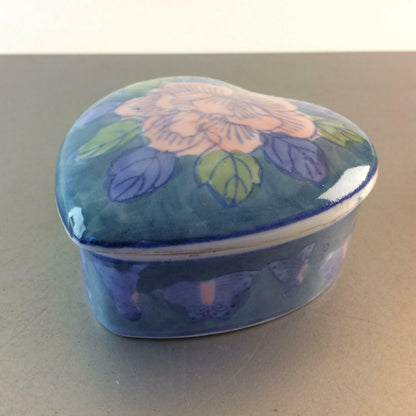Herzdose 60er 70er Porzellandose Blumen grün rosa Dose Deckeldose 10 cm