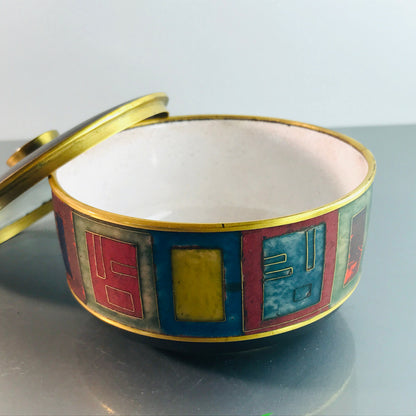 Käthe RUCKENBROD Deckeldose Dose Emaille 50er 60er Stegemaille Email 