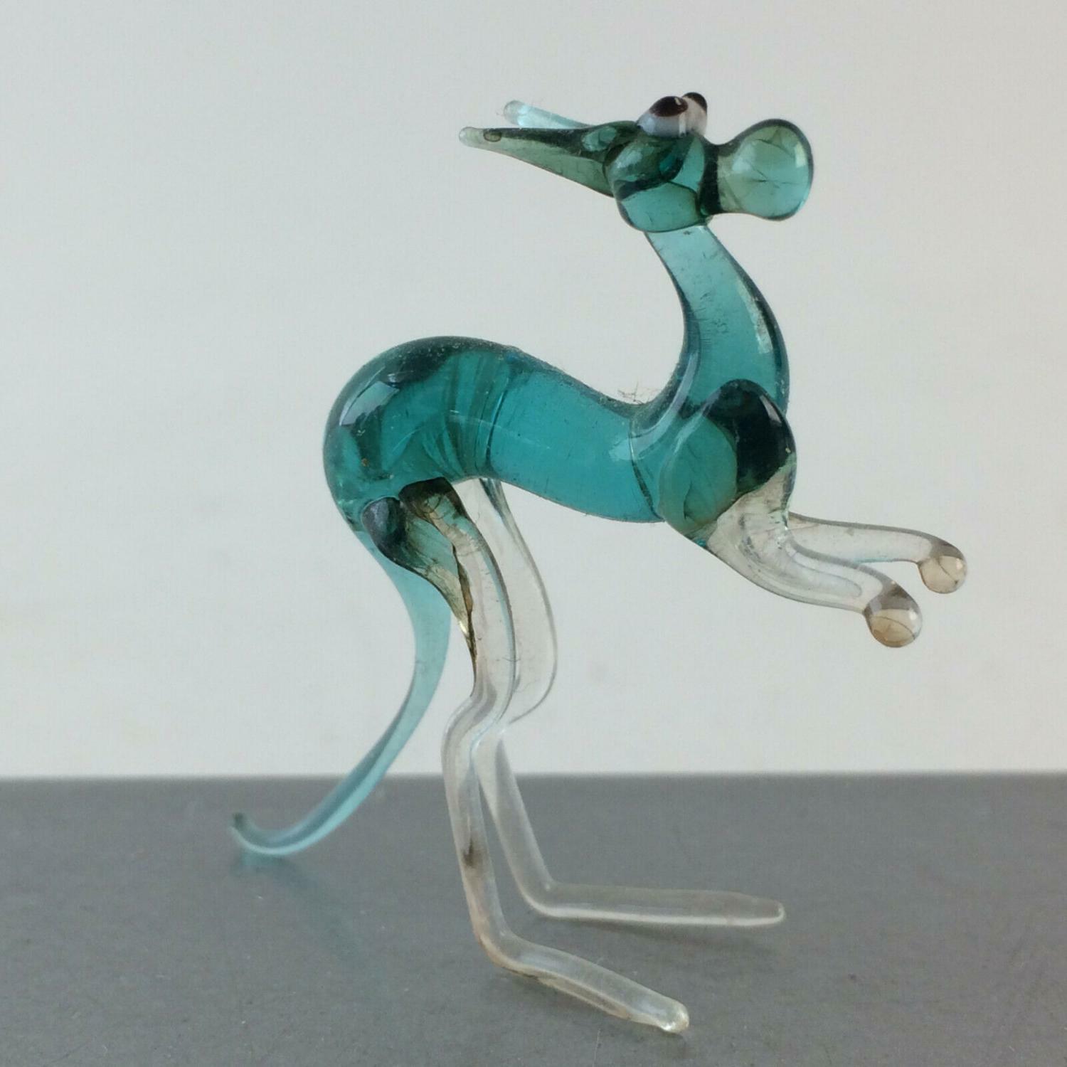 Känguru grün türkis H 3,8 cm Glas 50er 60er Lauscher Vintage MID CENTURY 