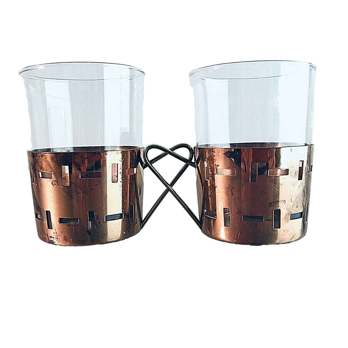 Teegläser Halter 50er 60er Set SCHOTT MID CENTURY Teetassen Glas Kupfer