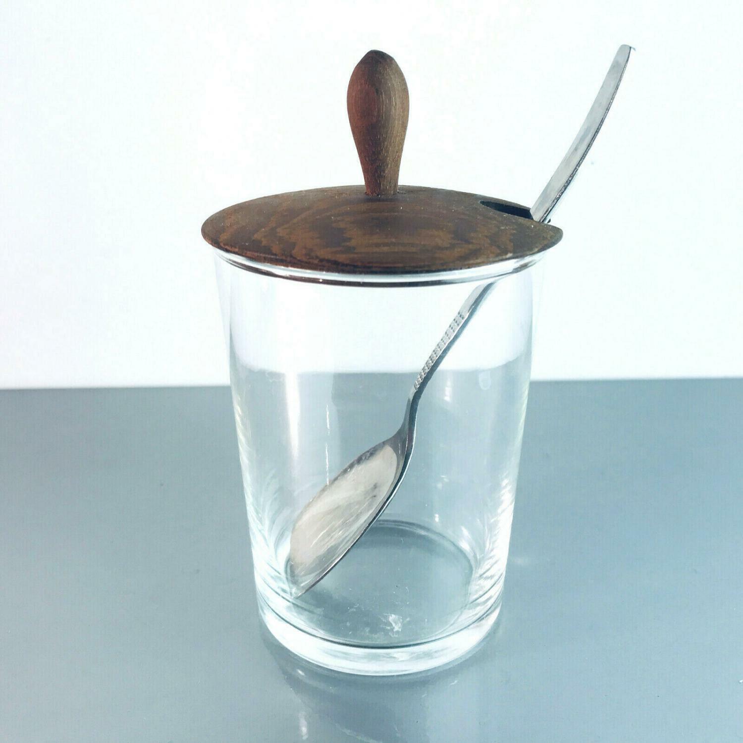 Vintage 60er 70er Teak HOLZ Schälchen GLAS MID CENTURY  Deckel Löffel