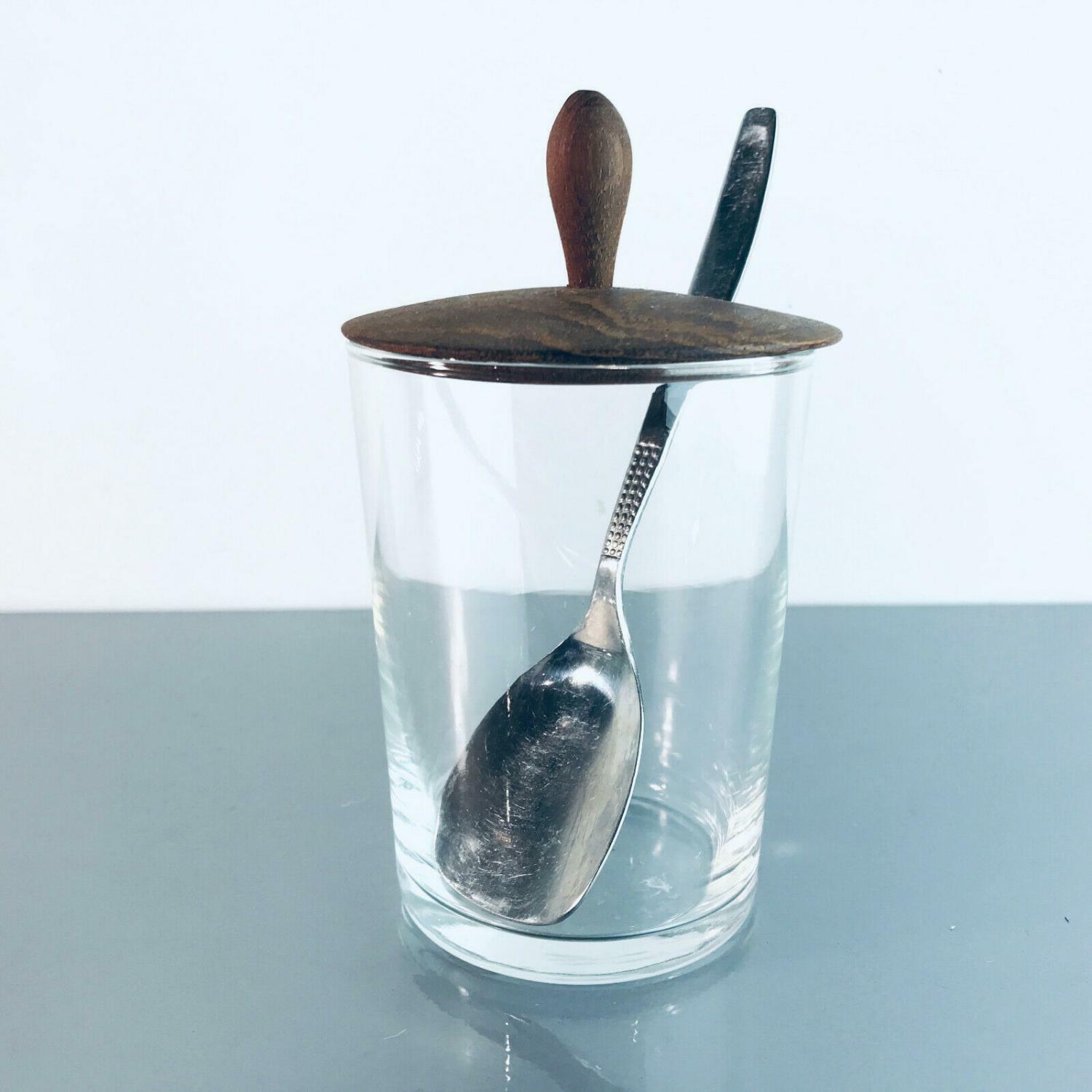 Vintage 60er 70er Teak HOLZ Schälchen GLAS MID CENTURY  Deckel Löffel