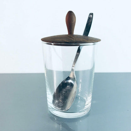 Vintage 60er 70er Teak HOLZ Schälchen GLAS MID CENTURY  Deckel Löffel