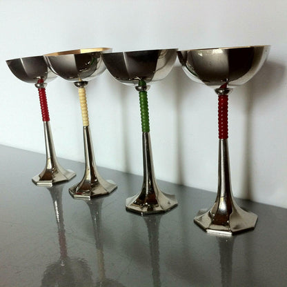 4er Likörbecher Likör JUGENSTIL 19. / 20 Jhd. H ca. 9,5 cm mehrfarbig