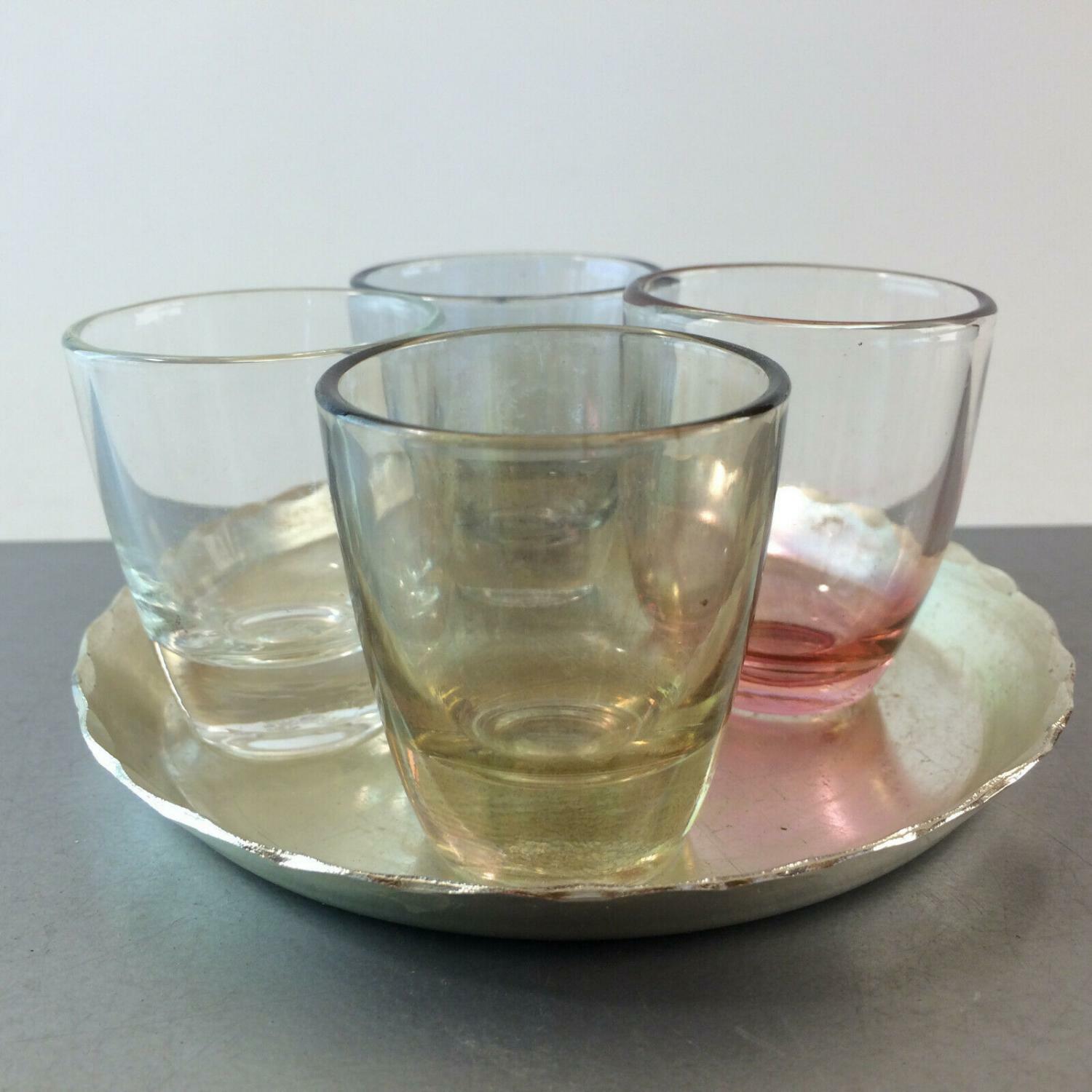 Schnapsgläser irisierend 50er 60er Tablett MID CENTURY Gläser Likörgläser
