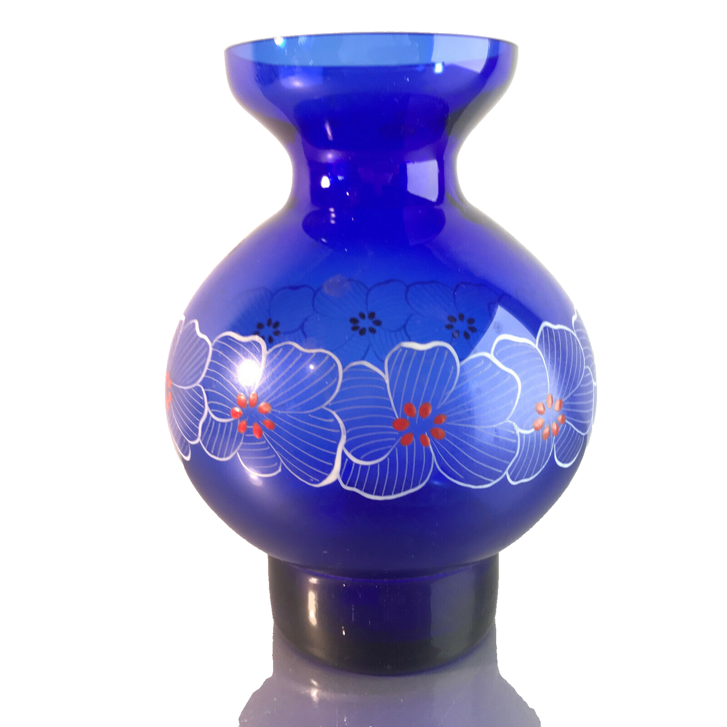 Vintage blau Vase 50er 60er 17,5 cm mit Dekor weiß MID CENTURY