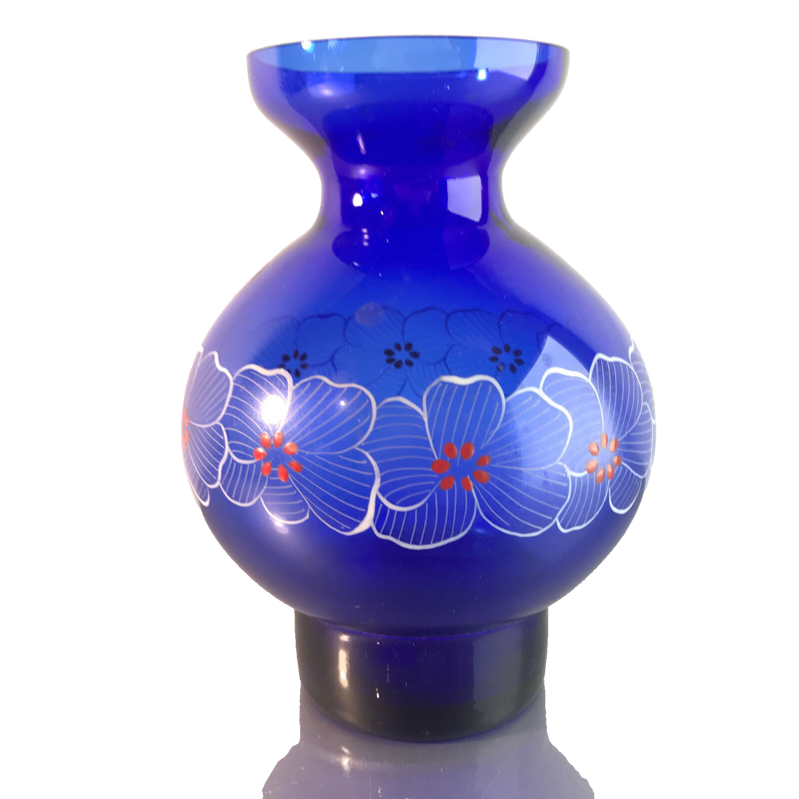 Vintage blau Vase 50er 60er 17,5 cm mit Dekor weiß MID CENTURY