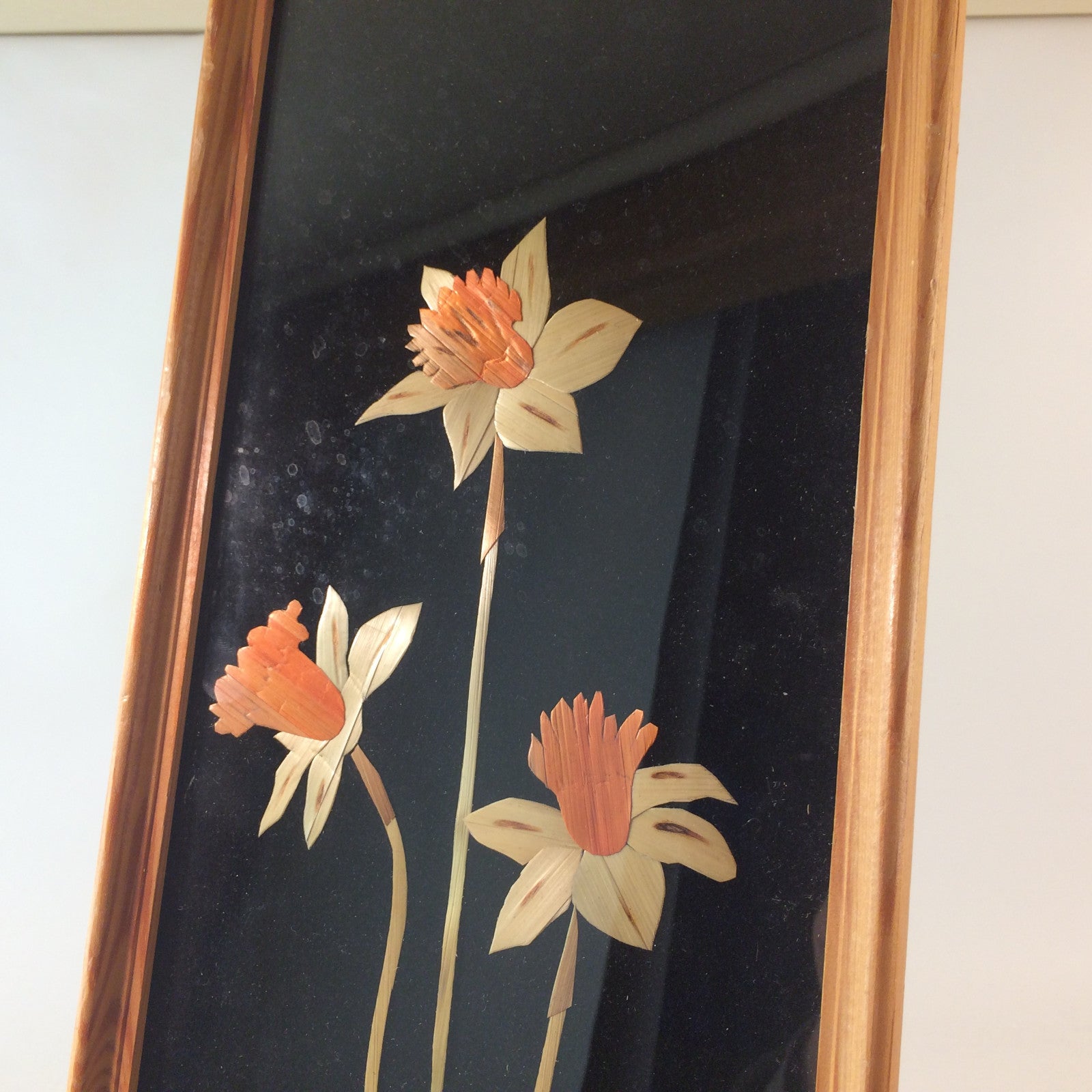 MID CENTURY Bild 50er 60er Intarsien Stroh H 42 cm Strohbild