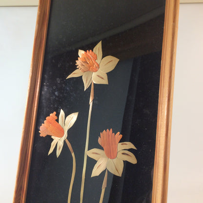 MID CENTURY Bild 50er 60er Intarsien Stroh H 42 cm Strohbild