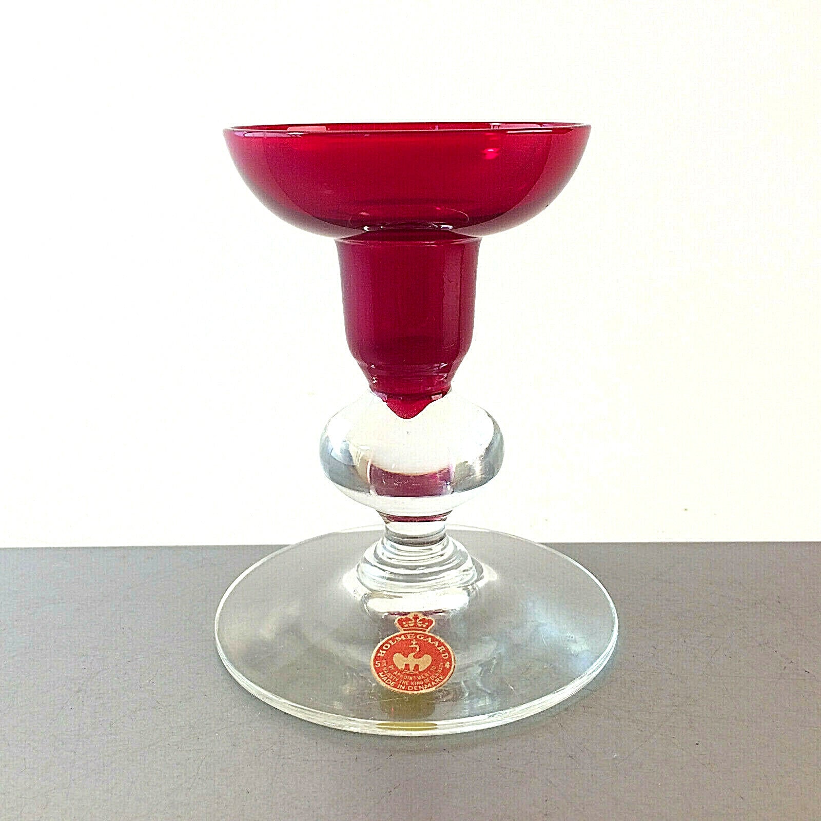 HOLMEGAARD Denmark Kerzenhalter Glas 60er 70er 10,5 Kerzenständer  rot