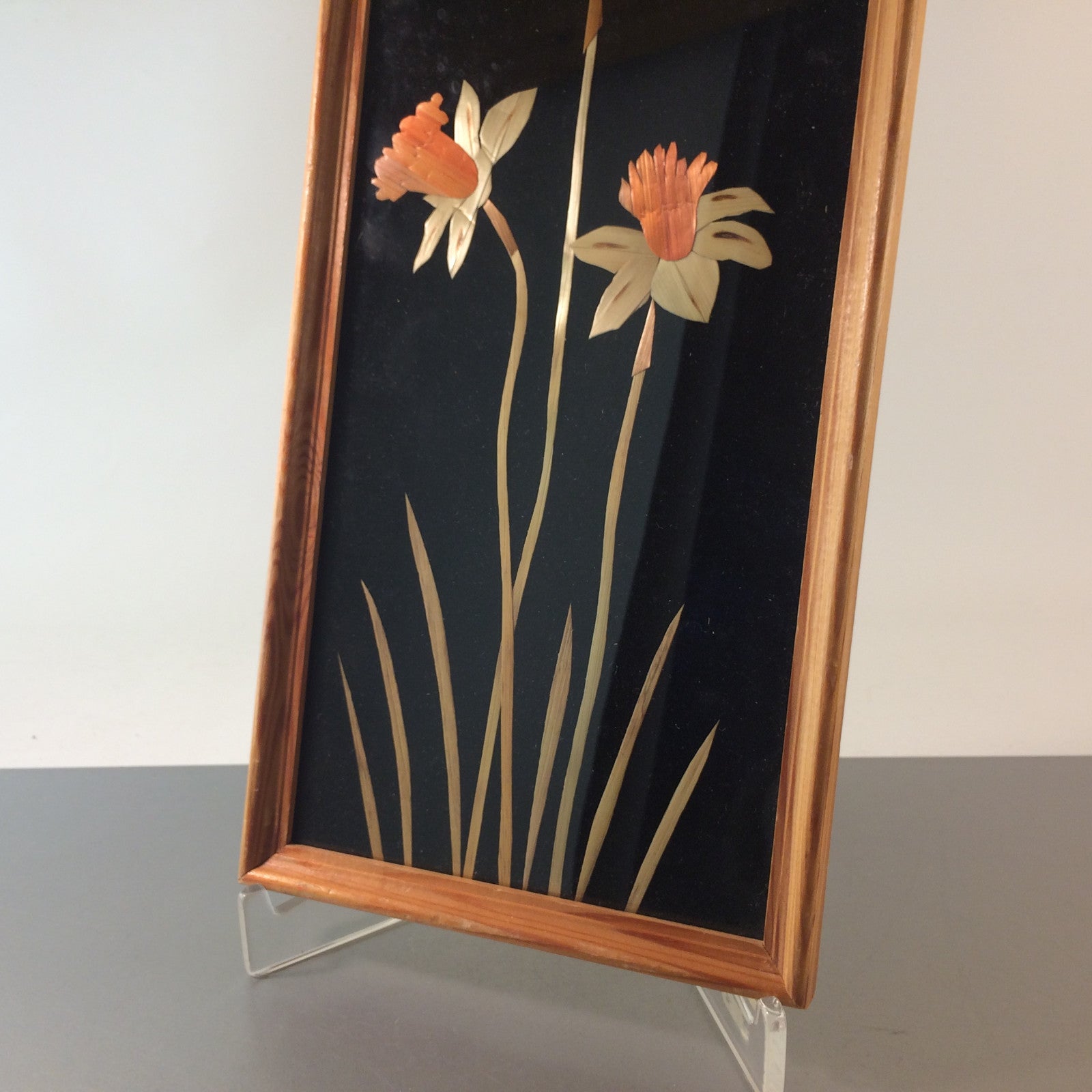 MID CENTURY Bild 50er 60er Intarsien Stroh H 42 cm Strohbild