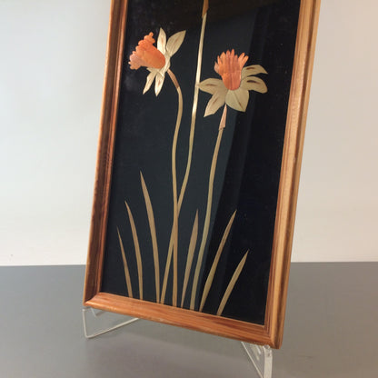 MID CENTURY Bild 50er 60er Intarsien Stroh H 42 cm Strohbild