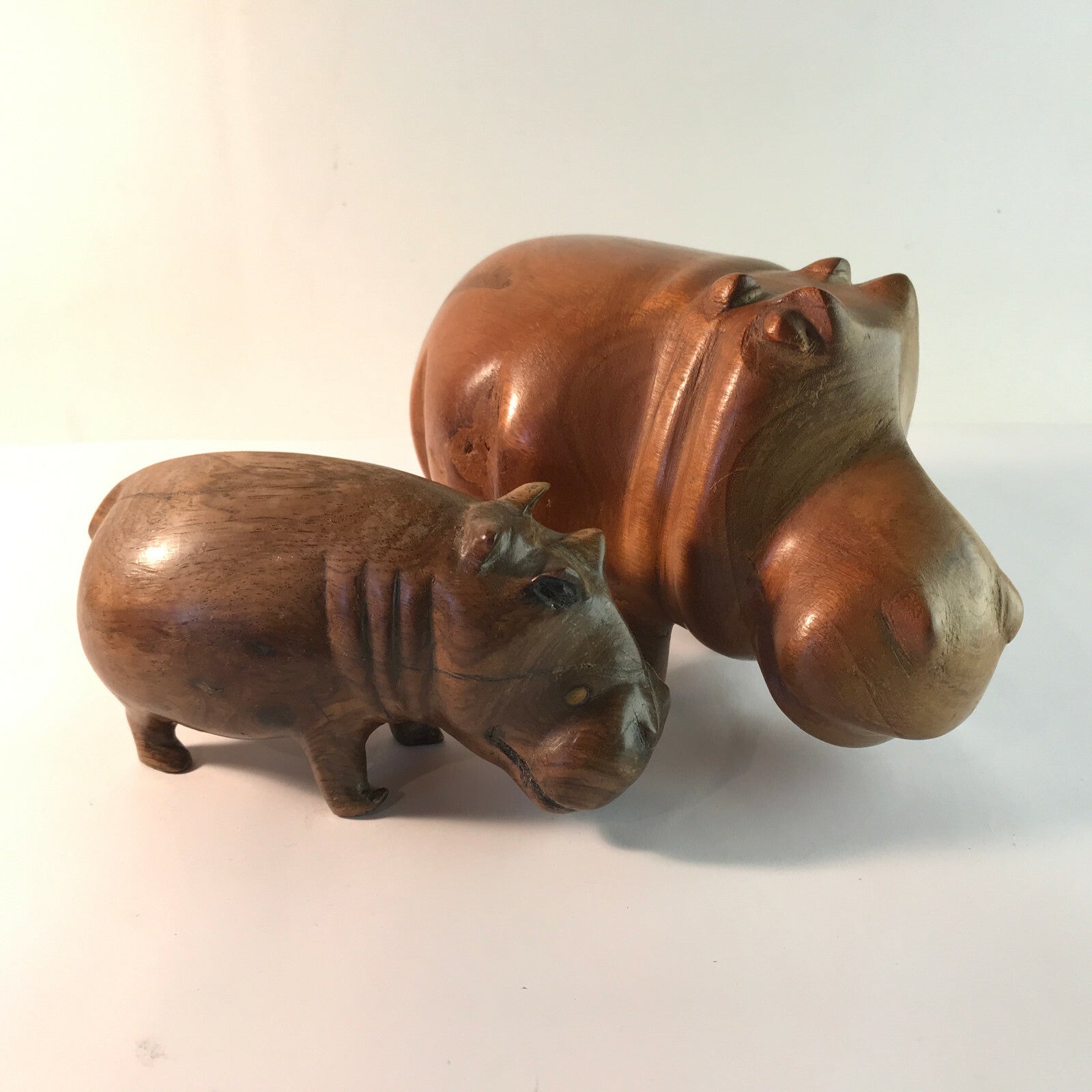 Nilpferd Mutter & Kind Flußpferd Figur Holz MID CENTURY 50er 60er