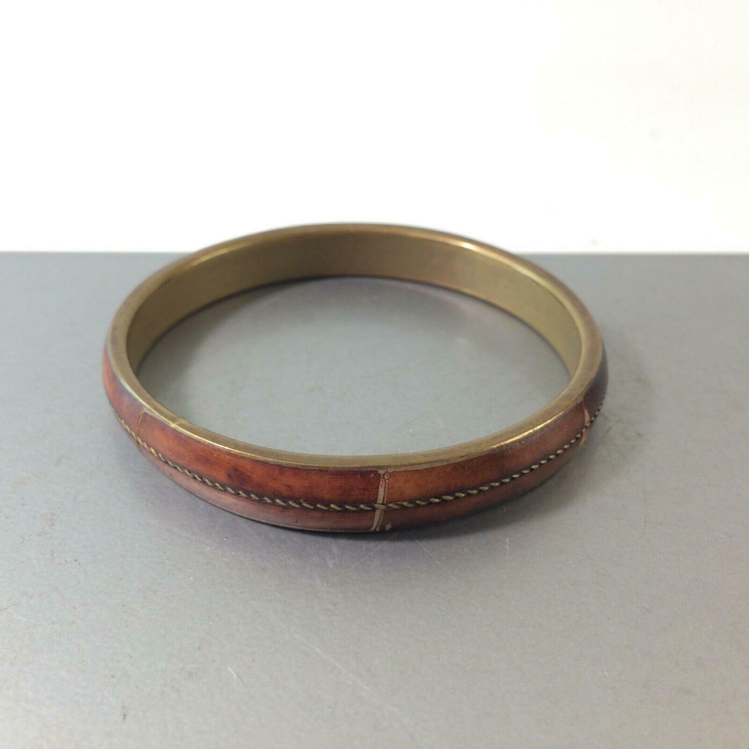 Vintage Armreif Armkette 50er 60er Messing Holz innen D 6,5 cm