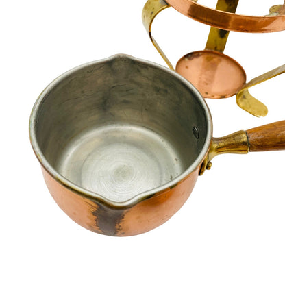 Stövchen Stieltopf Kupfer Hammerschlag 50er MID CENTURY Rechaude Buttertöpfchen
