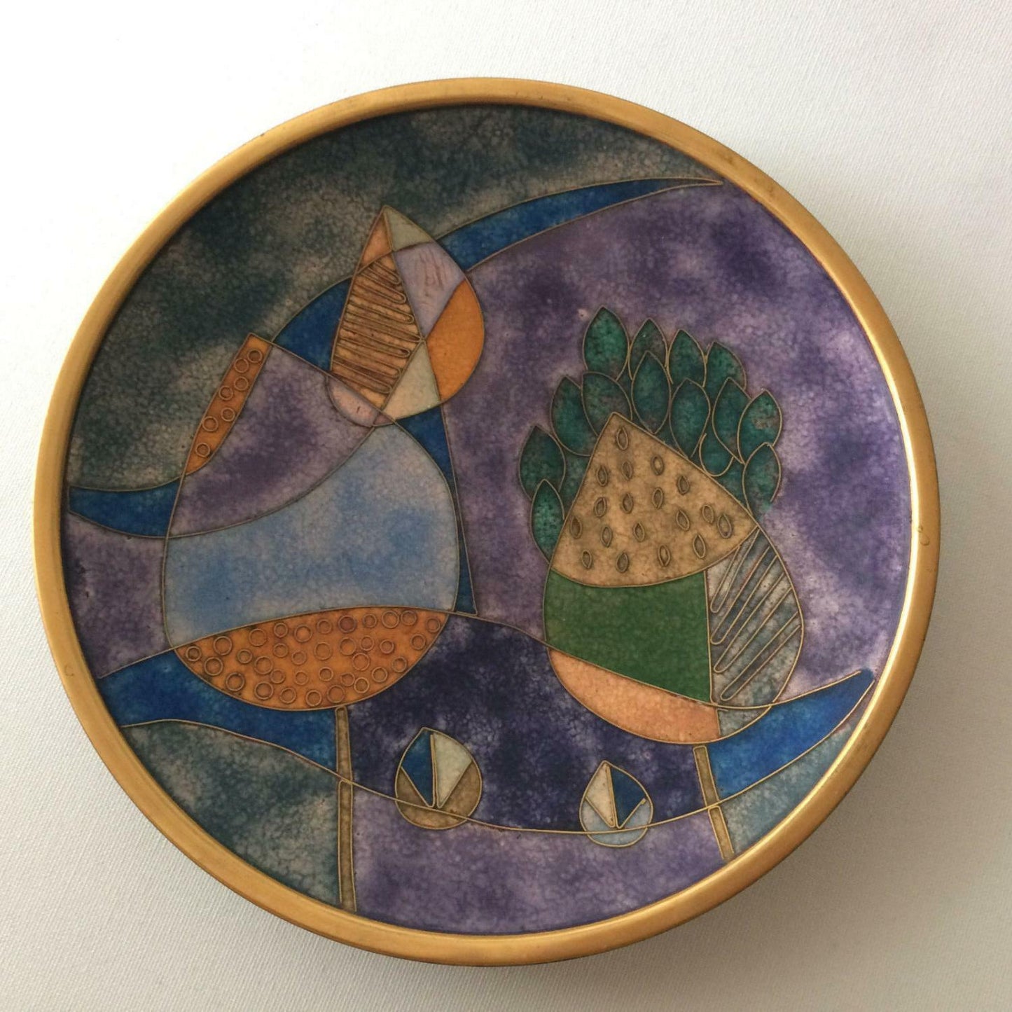 Käthe RUCKENBROD (sig.) Teller Emaille 50er 60er Stegemaille Cloisonne