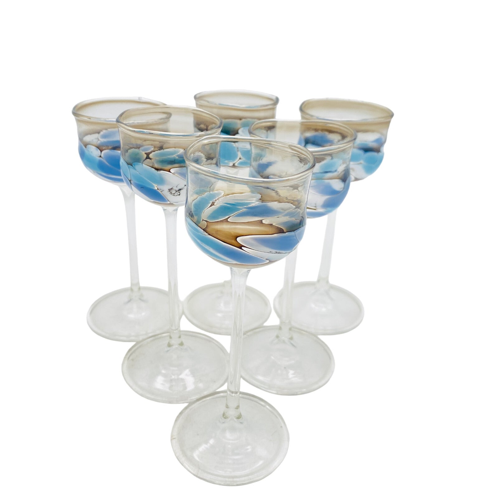 Vintage 6 er Set ca 14 cm Likörgläser Gläser Trinkgläser Glas blau handgefertigt