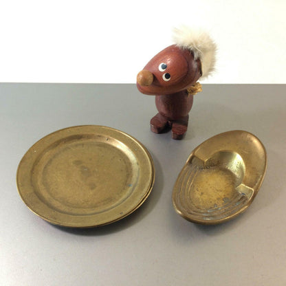 MESSING Schale kleiner Teller 50er 60er Schälchen Teller Teak Figur Fell