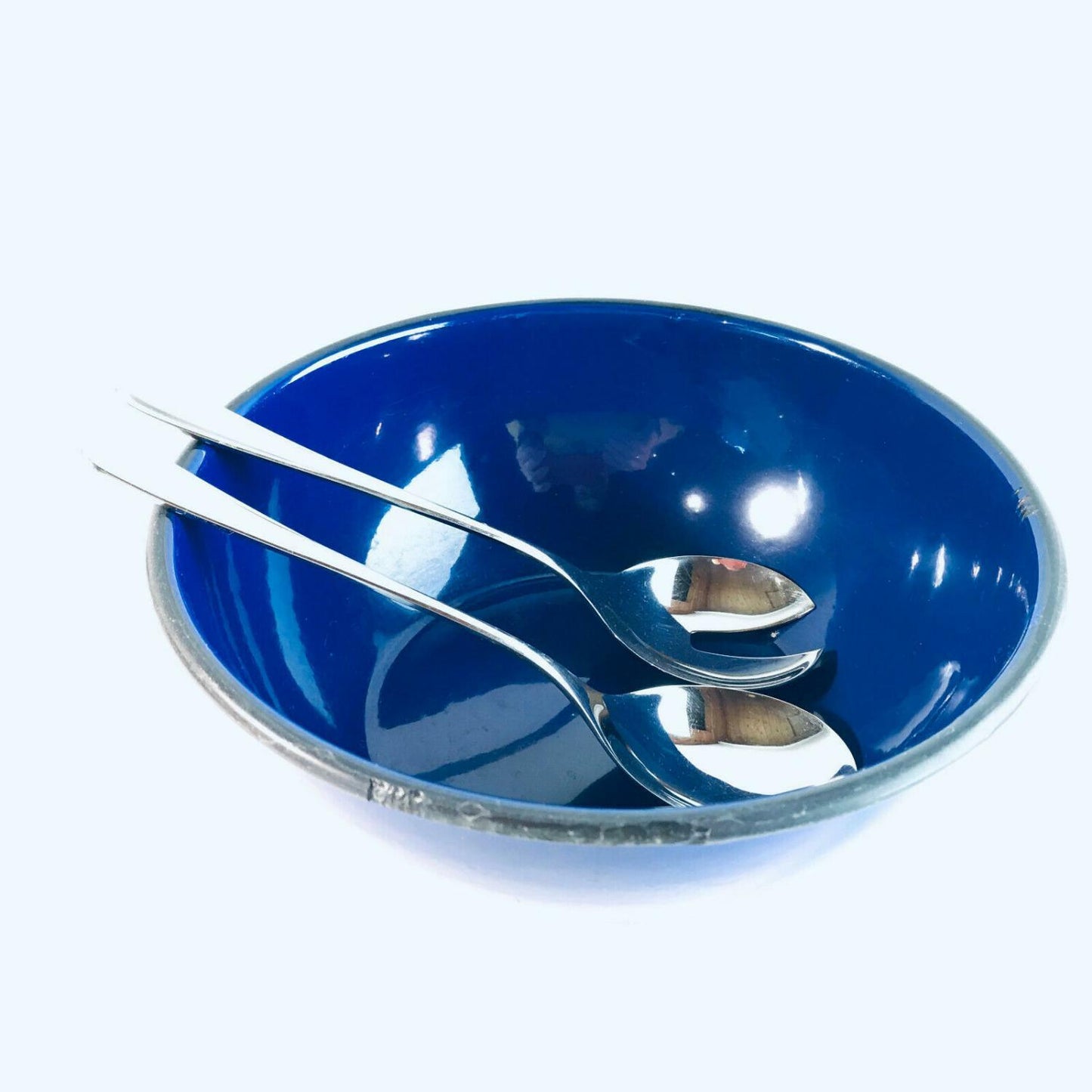 EMAILLE Schüssel D 20,5 cm Email blau Schale + Besteck WMF