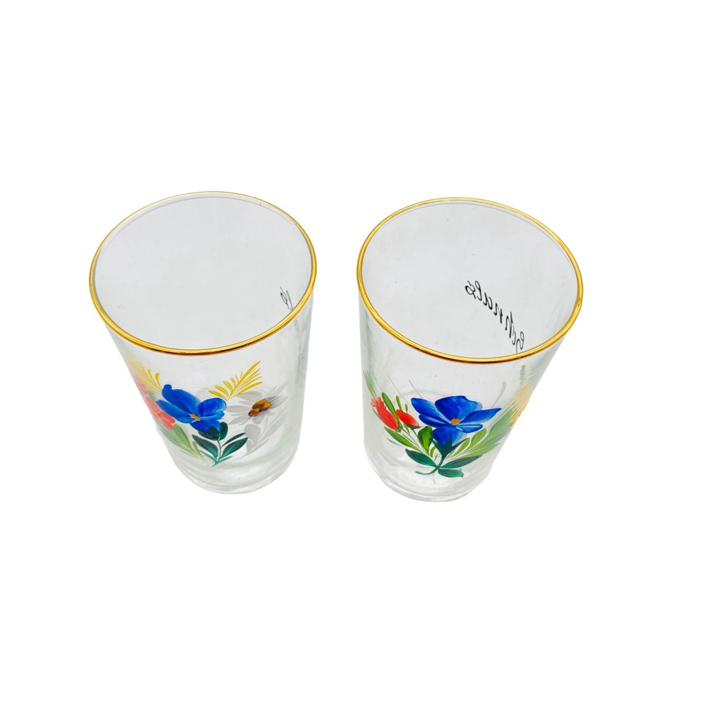 Vintage Schnapsgläser 50er 60er MID CENTURY Glas 8,5 cm bemalt Blumen Schnals
