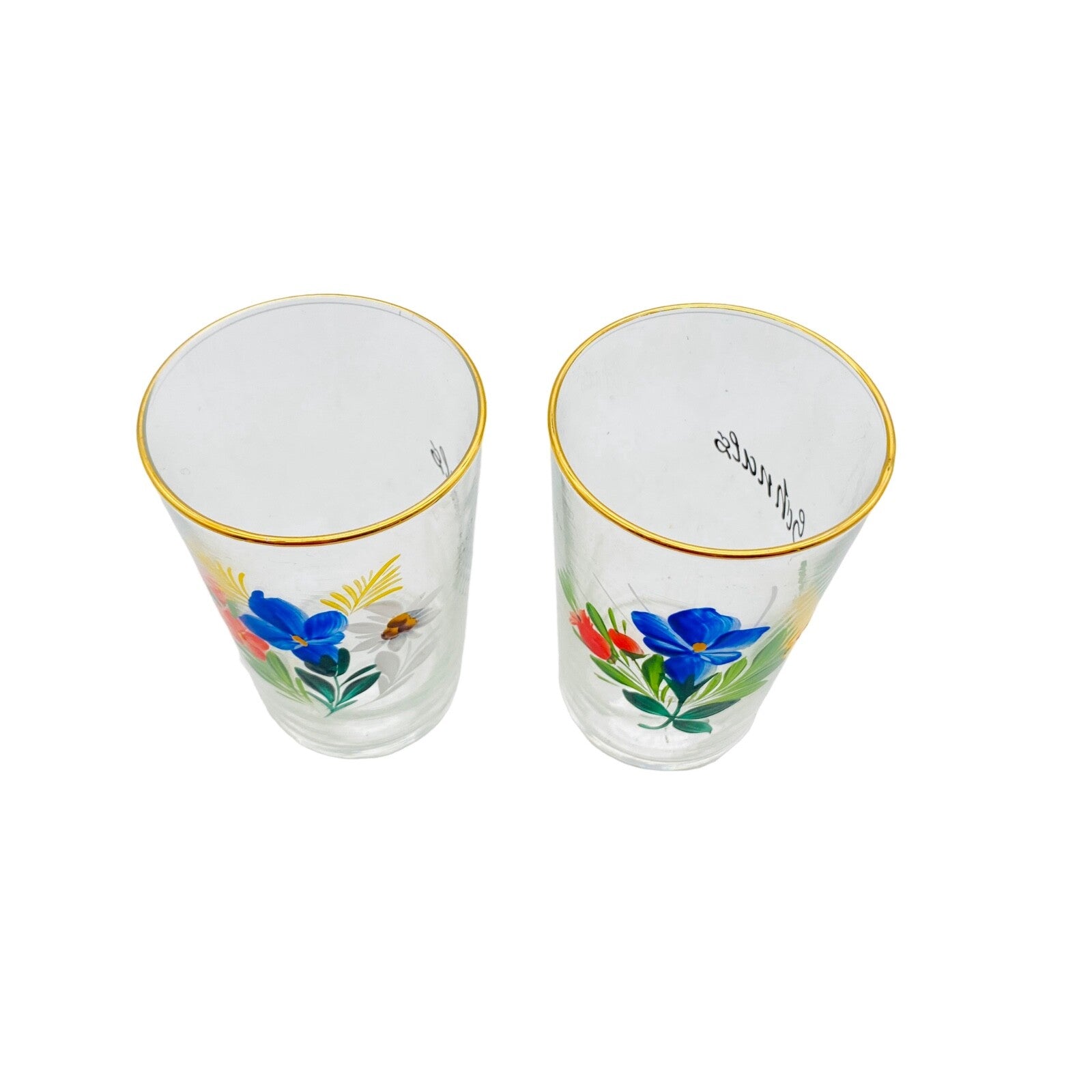 Vintage Schnapsgläser 50er 60er MID CENTURY Glas 8,5 cm bemalt Blumen Schnals