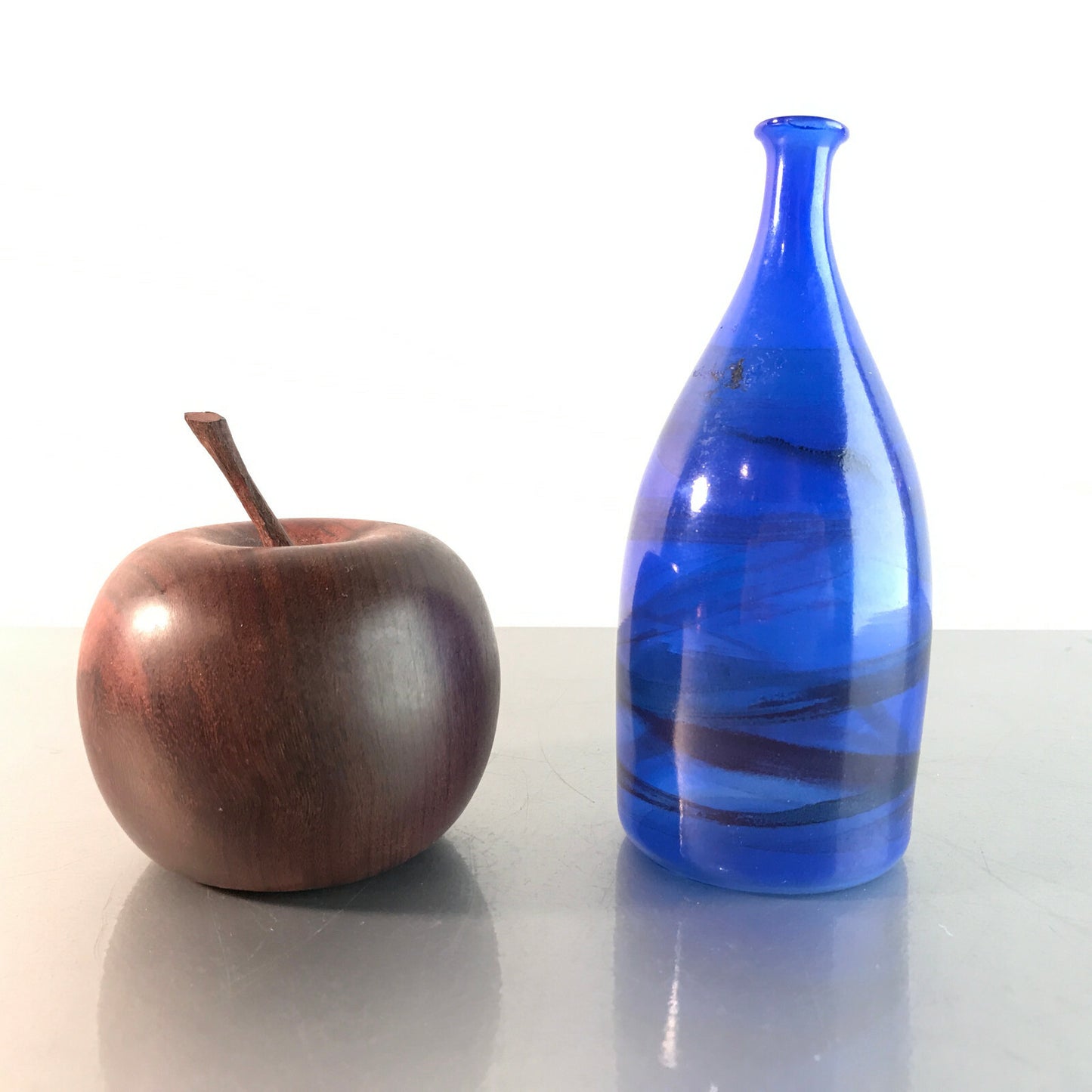 Vintage blau Vase 50er 60er 13 cm MID CENTURY feines dünnes Glas Dekoration