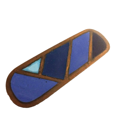 Emaille Brosche 6,5 cm blau Kupfer emailliert Email