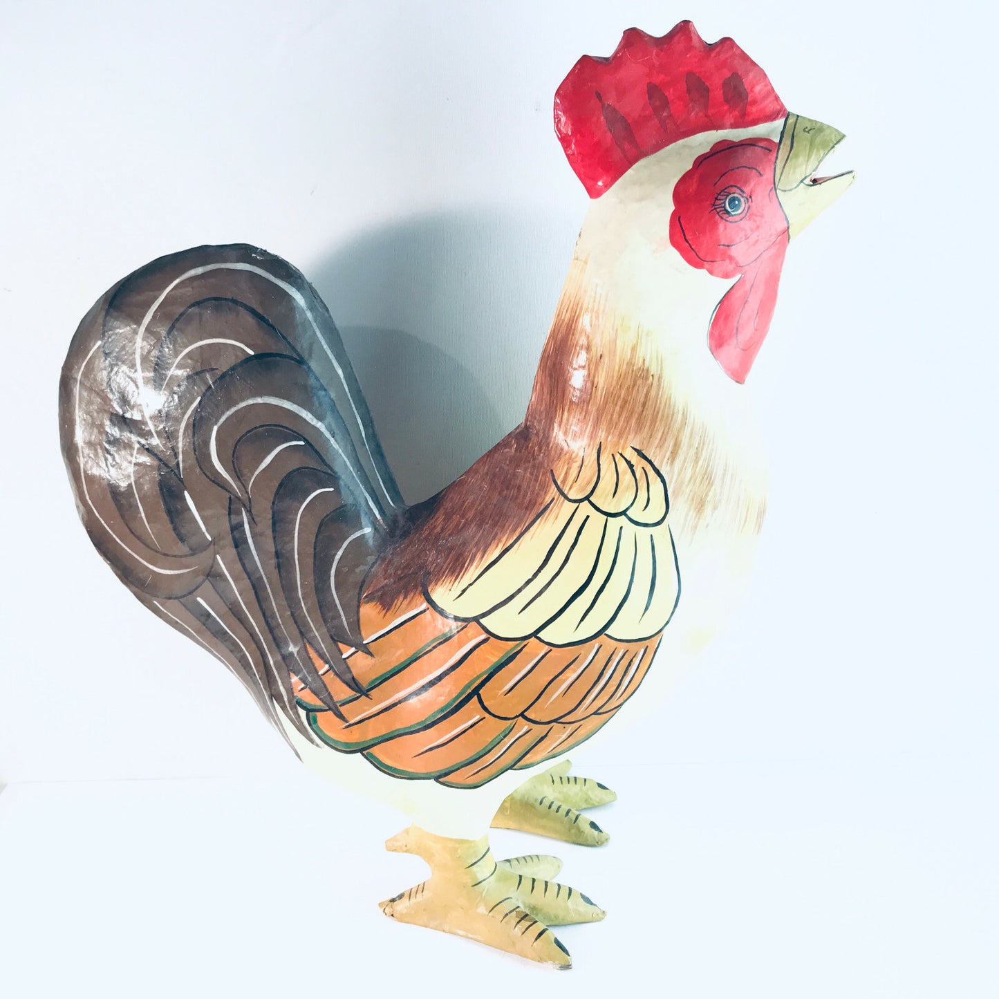 Pappmarche Hahn 70er Pappe Papier 40 cm Deko Vintage Huhn Henne