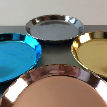 4er Set Untersetzer Gläser 50er 60er Alu Metall Blech 12 cm Teller pastell