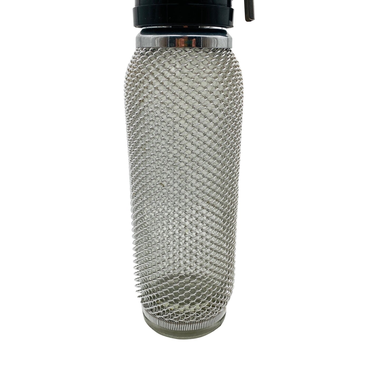 Sodaflasche Netz Vintage 60er 70er Sodasiphon Metall silber Siphon Glasflasche