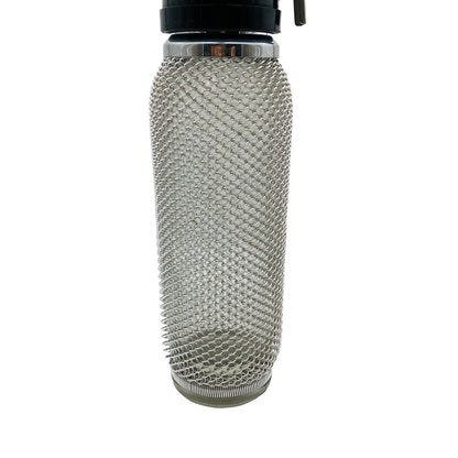 Sodaflasche Netz Vintage 60er 70er Sodasiphon Metall silber Siphon Glasflasche