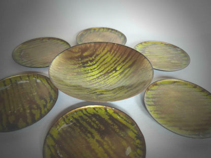 KUPFER Emaille Tellerchen 50er 60er MID CENTURY emailliert Untersetzer Set Deko