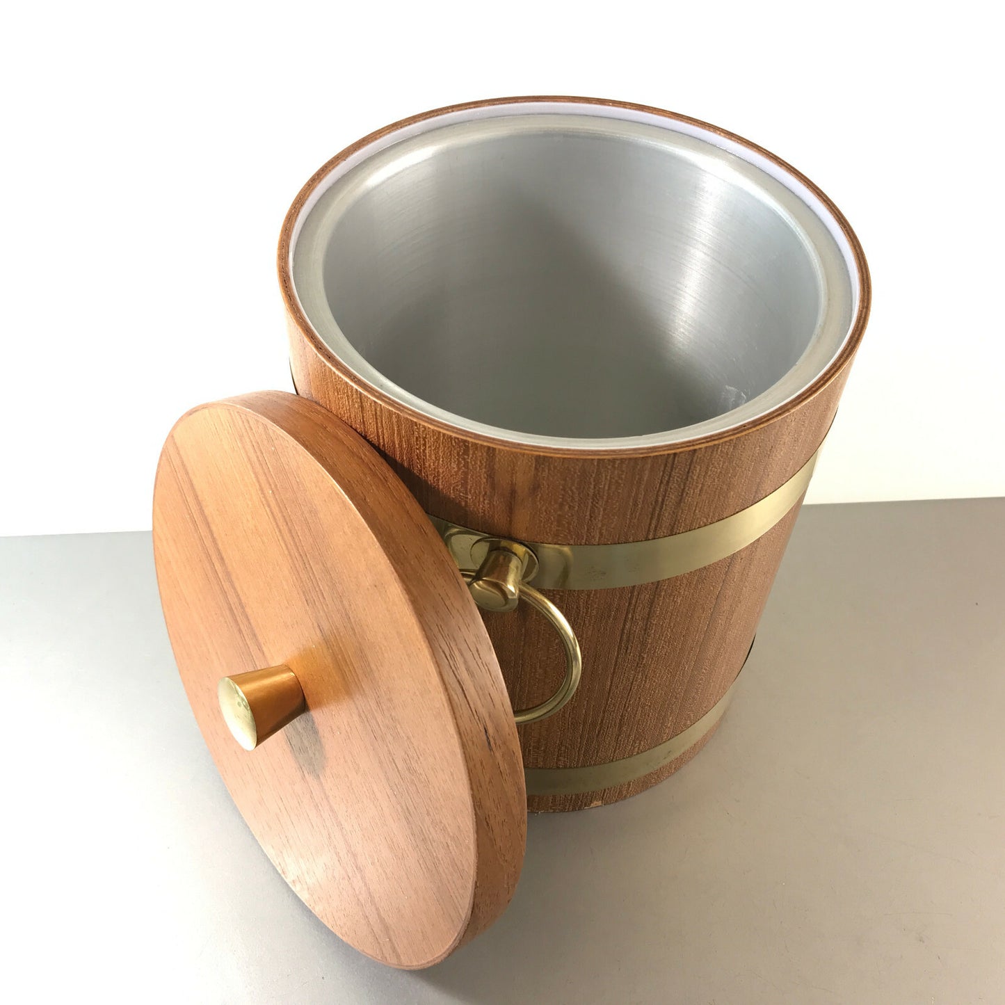 Eiseimer 50er 60er HOLZ Teak Alu MID CENTURY Funier 23 cm Eiswürfeleimer
