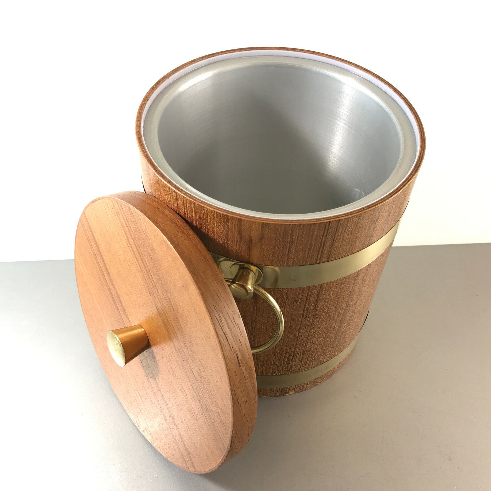 Eiseimer 50er 60er HOLZ Teak Alu MID CENTURY Funier 23 cm Eiswürfeleimer