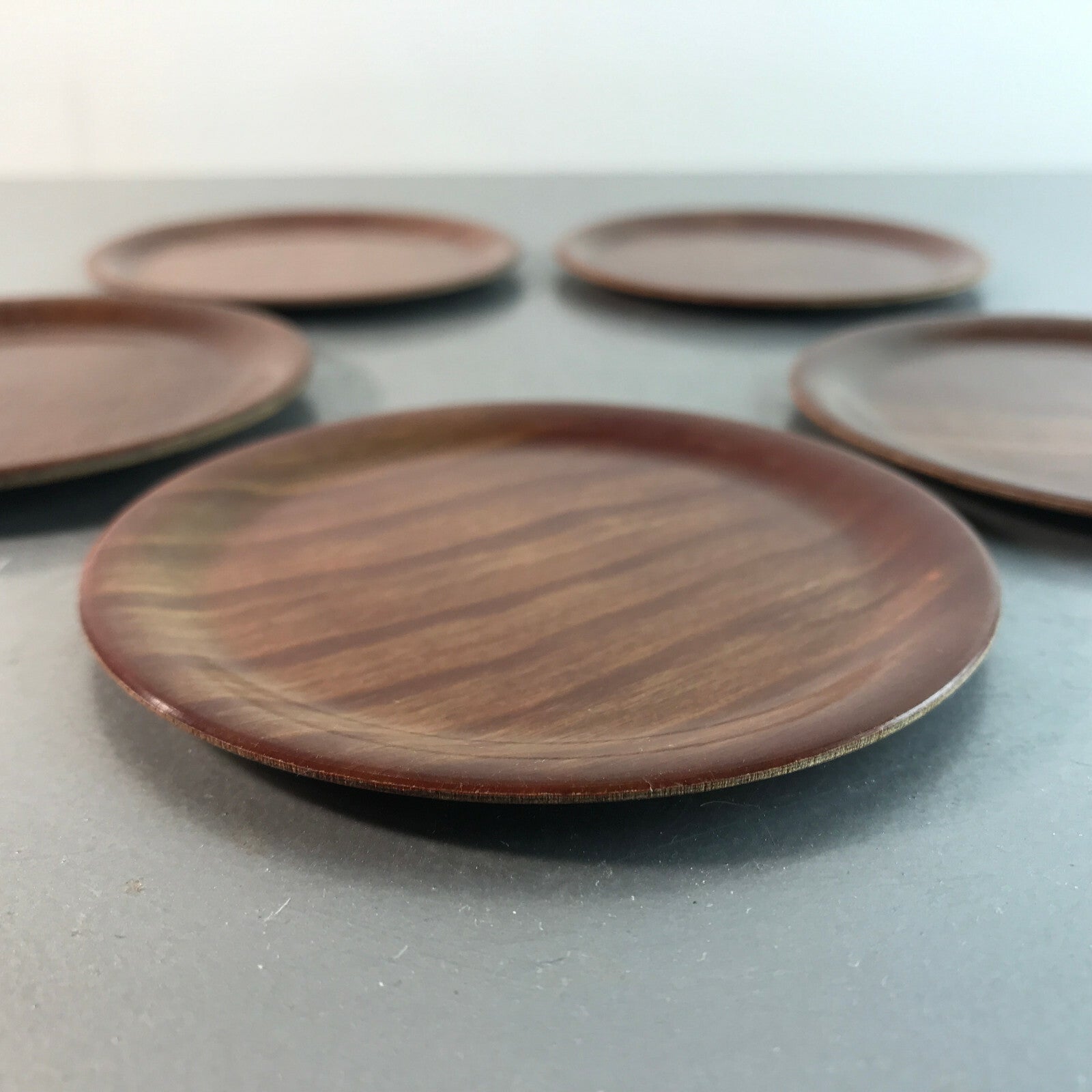 MID CENTURY Holz Dose 50er 60er 9 cm 5er Set Pressholz Untersetzer