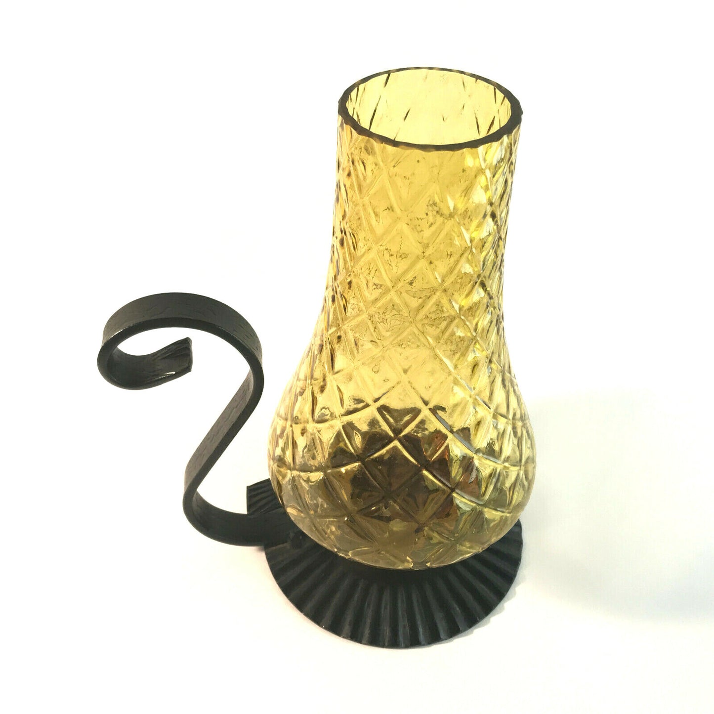 Kerzenhalter Windlicht Glas Schirm 21 cm 60er Kerzenständer Metall gelb