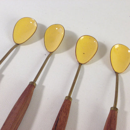 Vintage Emaille Löffel Holz Teak 50er 60er MID CENTURY 16,8 cm gelb