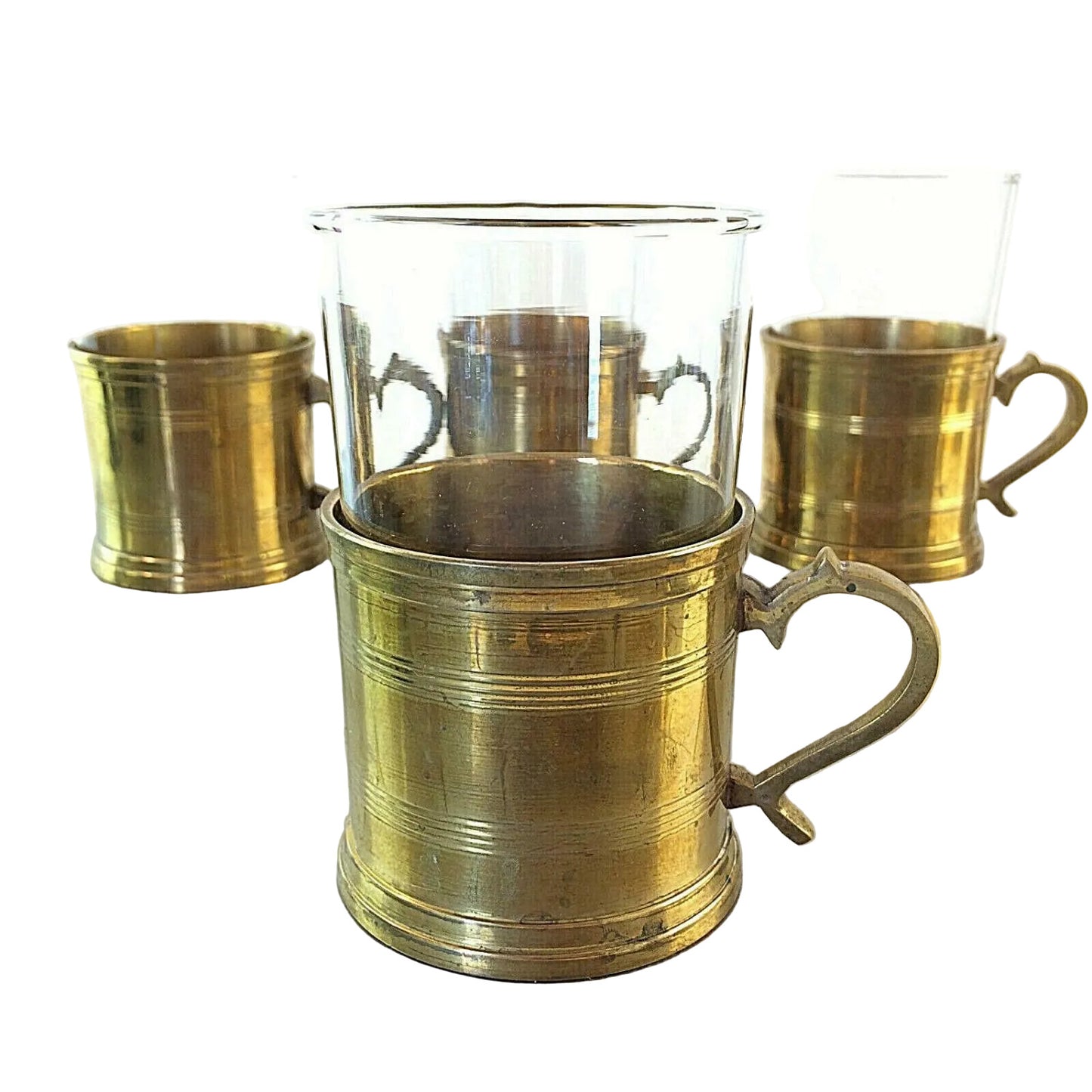 Teegläser Teetassen 4 er Set Messing 50er 60er SCHOTT Mainz Glas Messing