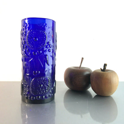 VINTAGE Vase 50er 60er Glas MID CENTURY 16 cm Vase blau Muster