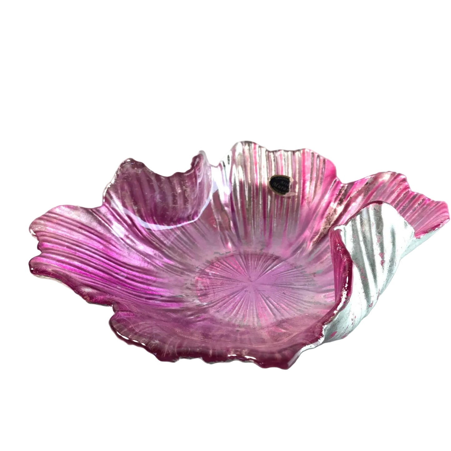 MURANO Arte lavorazione Schale Glas Vintage 25 cm rosa punk silber unten