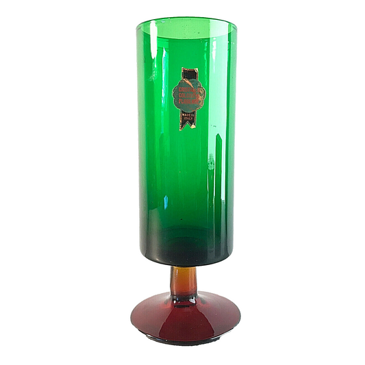 ITALY Florence Cristallo Vase 60er MID CENTURY 18 cm rot grün